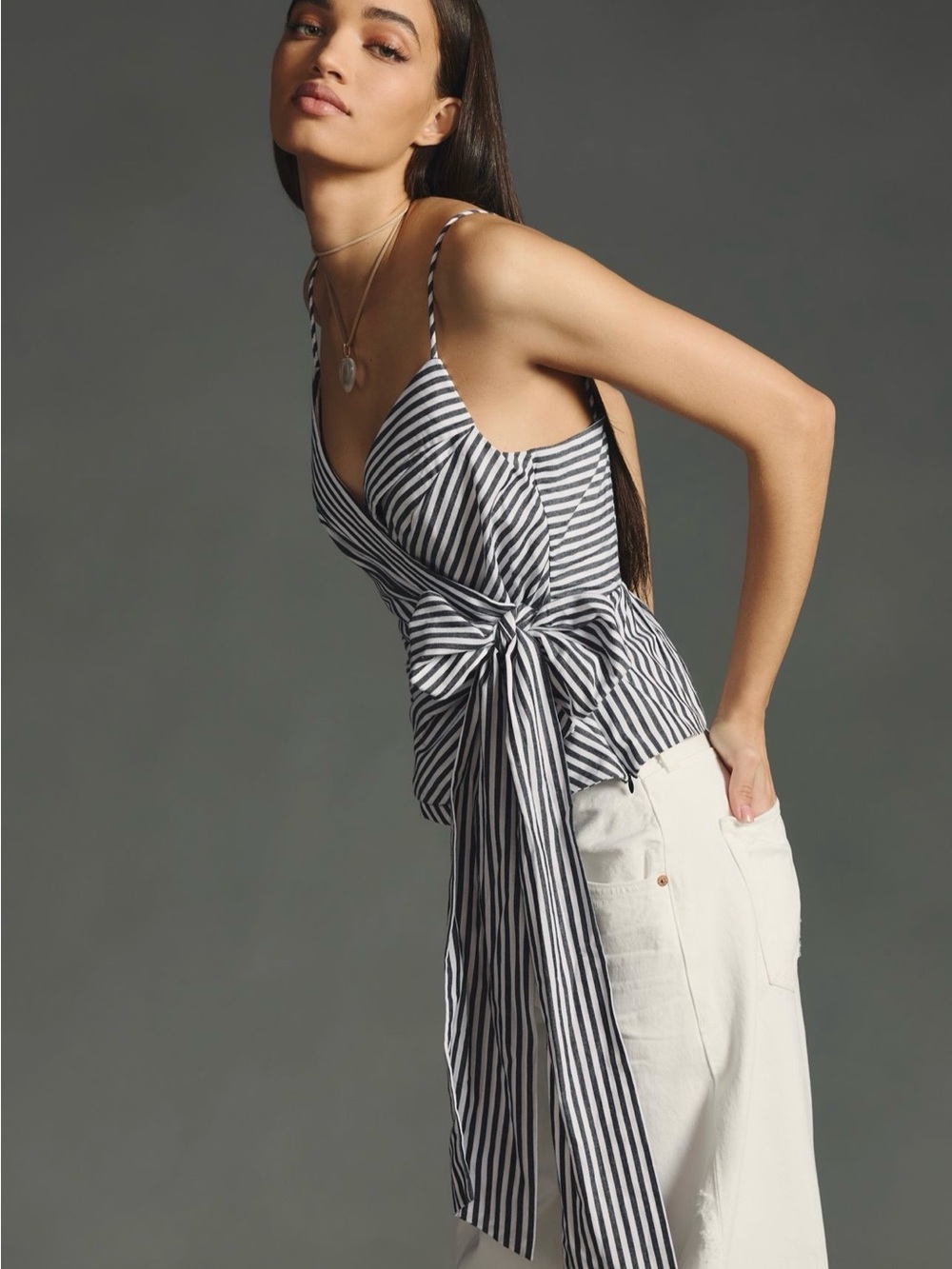 Anthropologie Maeve Wrap V-Neck Tank in Black Pattern Size Small